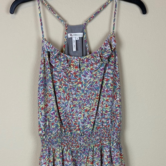 BCBGeneration Gray with Multicolored Design Racerback Dress w/ Smocked Waistband - Picture 3 of 11